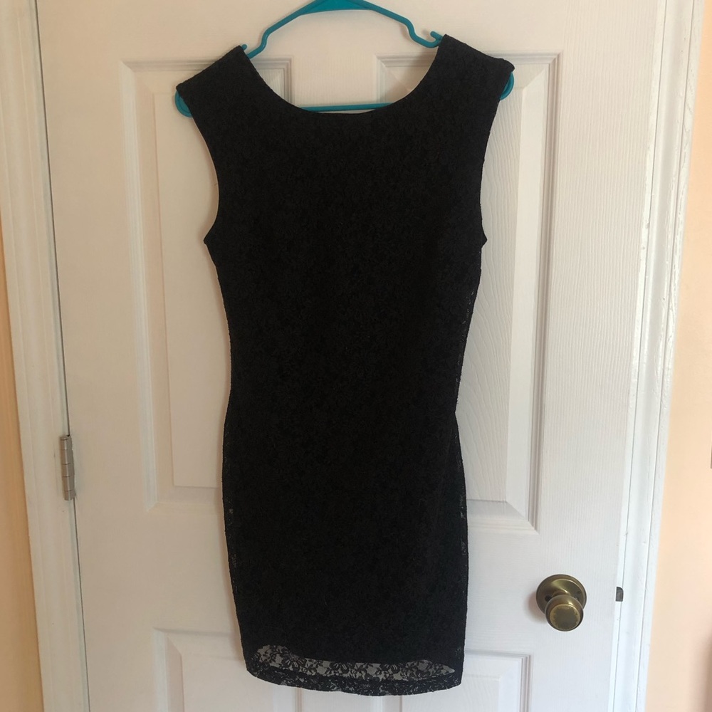 Black lace body con dress